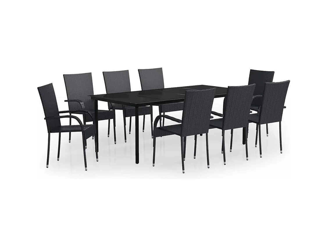 Conjunto de comedor de jardín de 9 piezas para exterior color negro 02_0014108