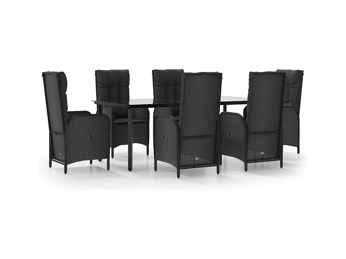 Conjunto de jantar de jardim de vime com resina preta de 7 peças com almofadas 02_0014462