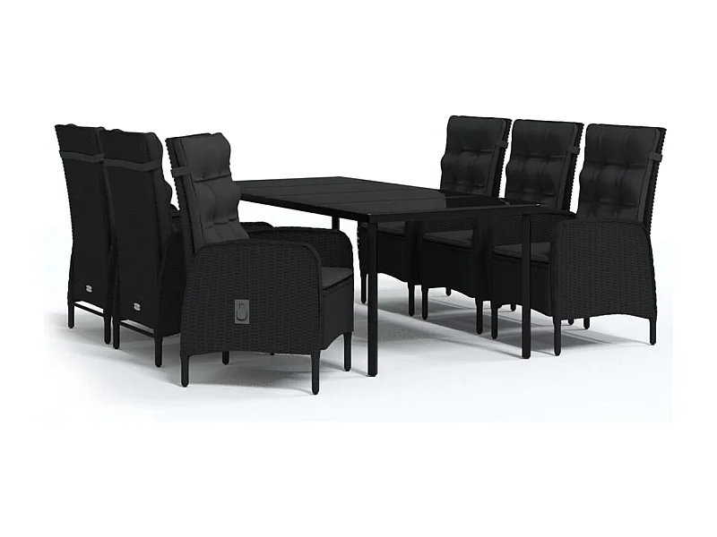 Móveis de sala de jantar de jardim com almofadas 7 peças pretas 02_0014603