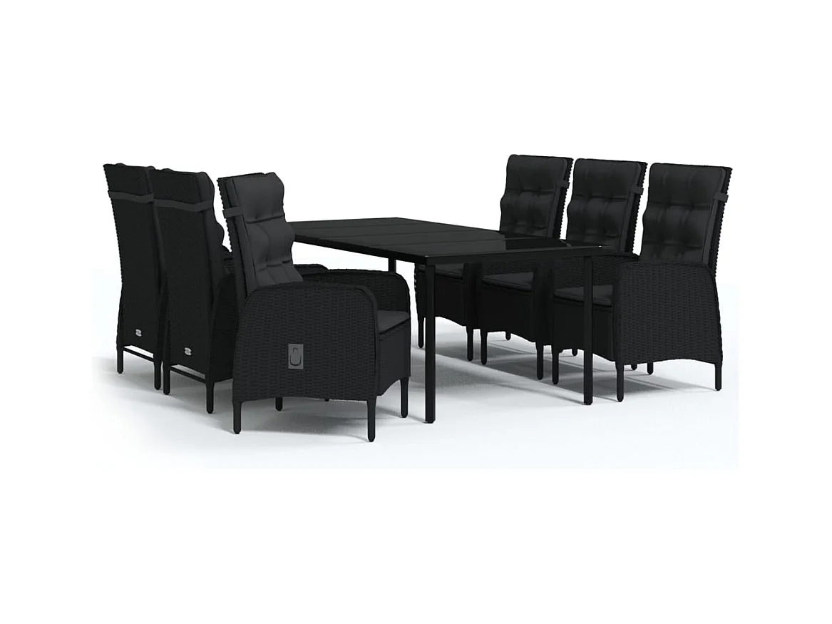 Móveis de sala de jantar de jardim com almofadas 7 peças pretas 02_0014603