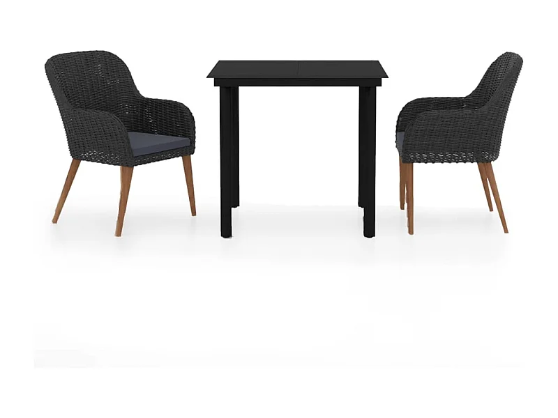 Conjunto de comedor de jardín de 3 piezas con cojines negro 02_0014600