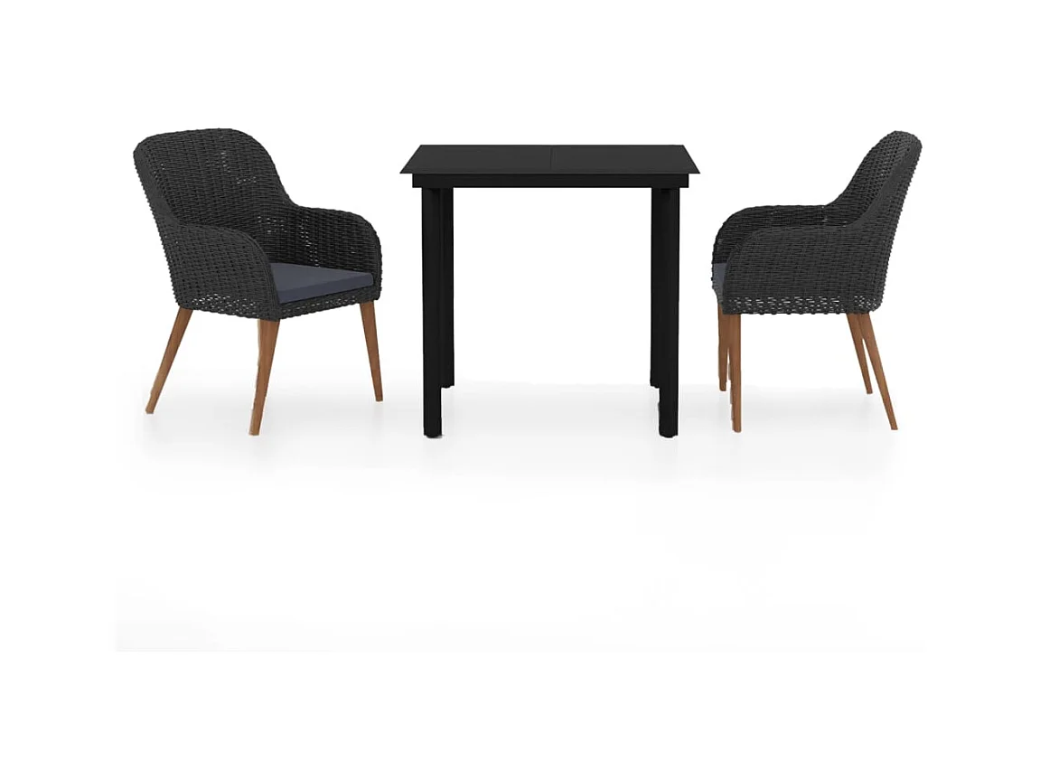 Conjunto de comedor de jardín de 3 piezas con cojines negro 02_0014600