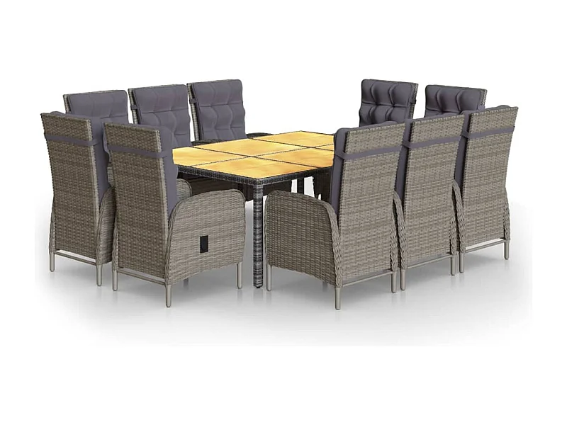 Muebles de comedor de jardín 11 piezas resina tejida gris 02_0014741