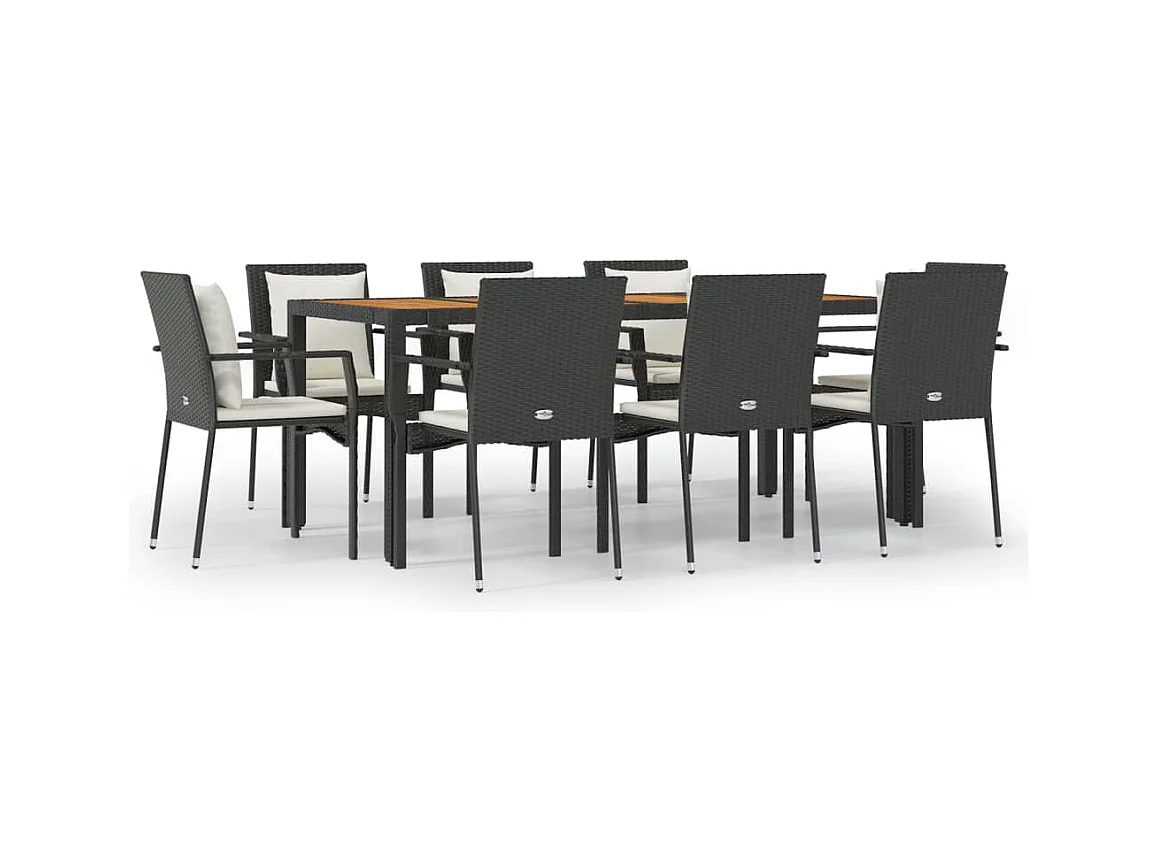 Conjunto de comedor de jardín de 9 piezas con cojines de mimbre negro 02_0014838