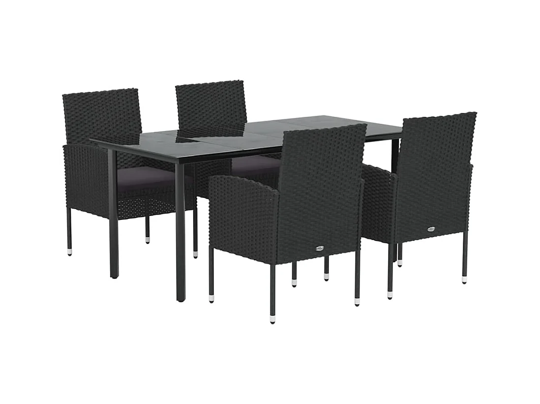 Mobili da pranzo e cuscini da giardino 5 pezzi in resina intrecciata nera 02_0014865