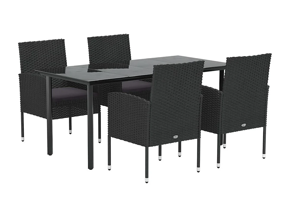 Muebles de comedor y cojines de jardín 5 piezas resina tejida negra 02_0014865