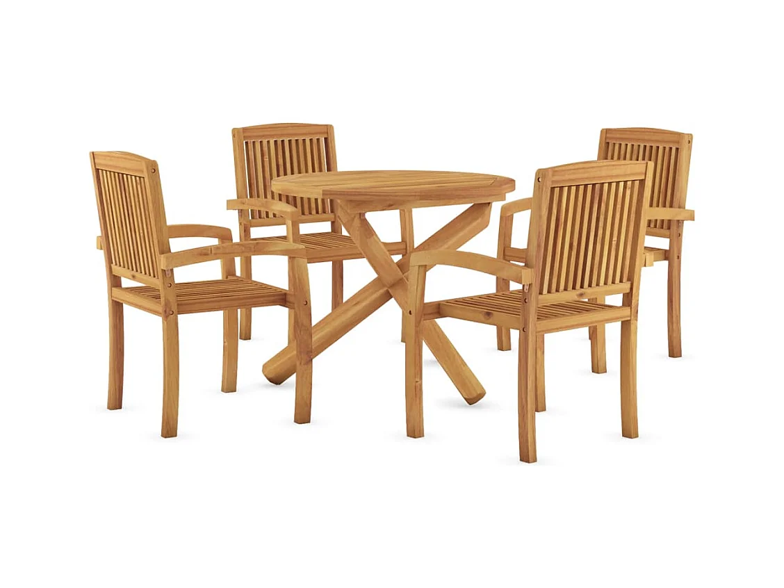 Set da pranzo da giardino mobili da esterno 5 pezzi legno massello di teak 02_0013761