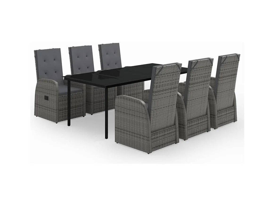 Conjunto de jantar de jardim móveis para área externa com almofadas 7 peças cinza 02_0014170