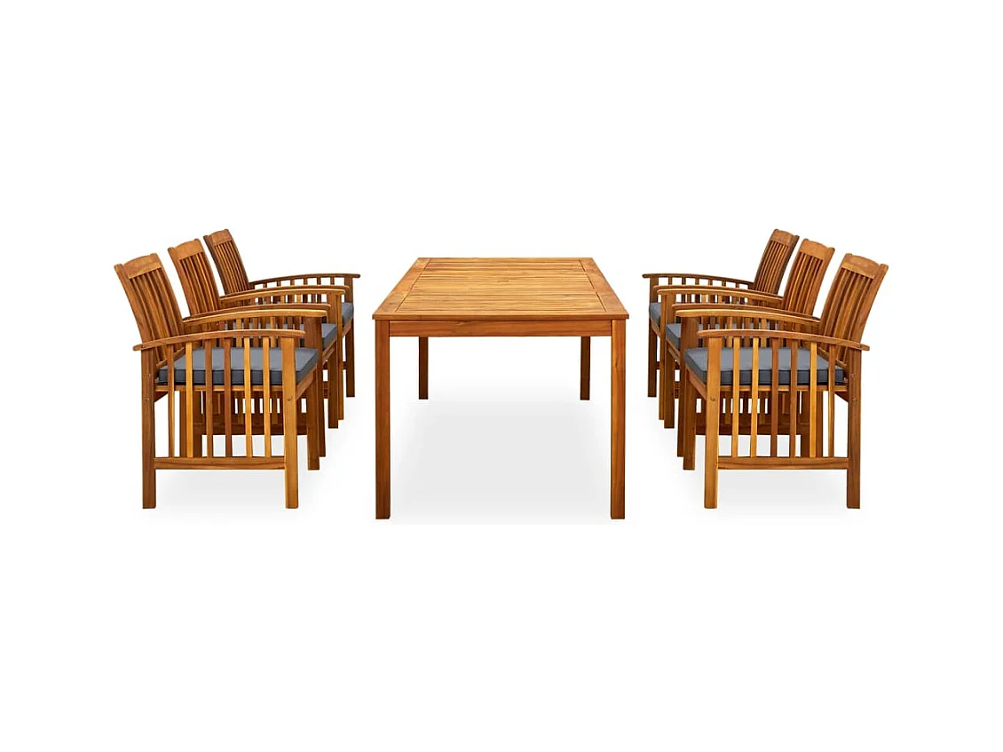 Juego de comedor de jardín de 7 piezas con cojines de acacia maciza 02_0014803