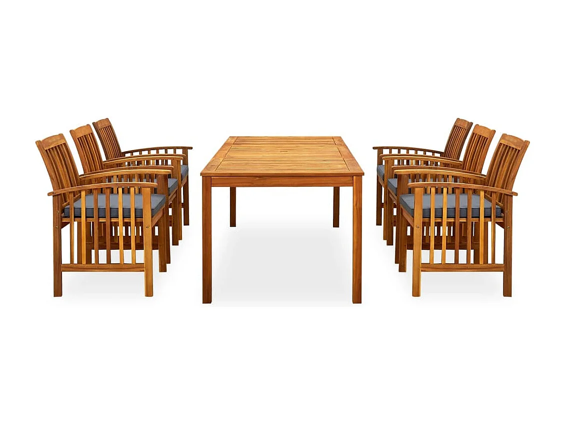 Juego de comedor de jardín de 7 piezas con cojines de acacia maciza 02_0014803