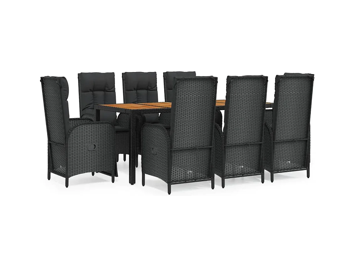 Conjunto de comedor de jardín de 9 piezas con cojines de mimbre de resina negra 02_0014829