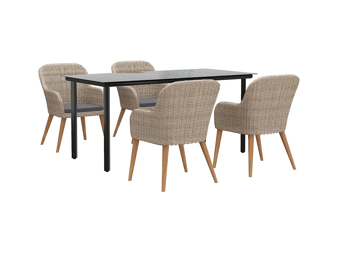 Conjunto de jantar de jardim marrom de 5 peças e almofadas 02_0014628