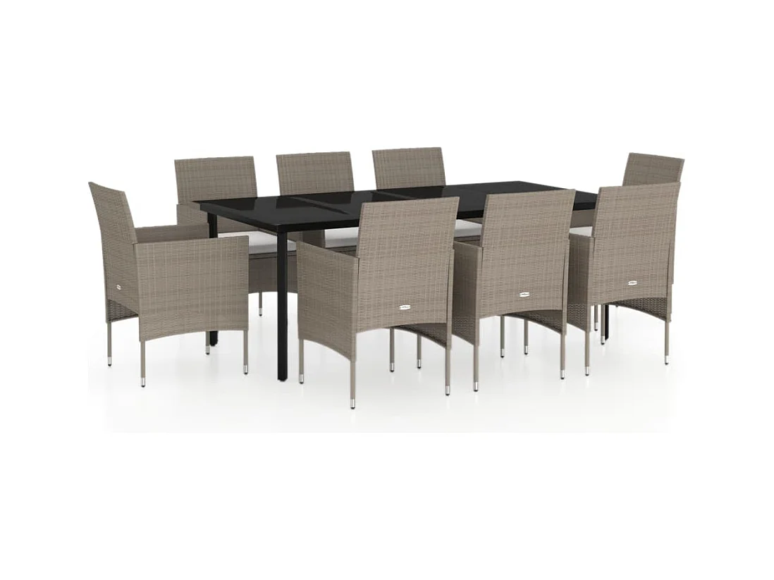 Set da pranzo da giardino con cuscini per mobili da esterno 9 pezzi beige/nero 02_0014183