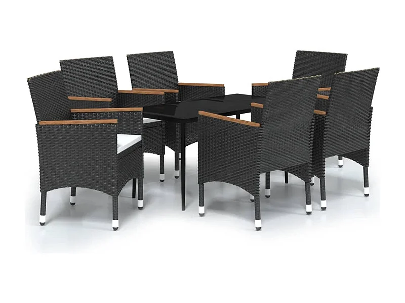 Mueble de comedor de jardín con cojines 7 piezas negro 02_0014607