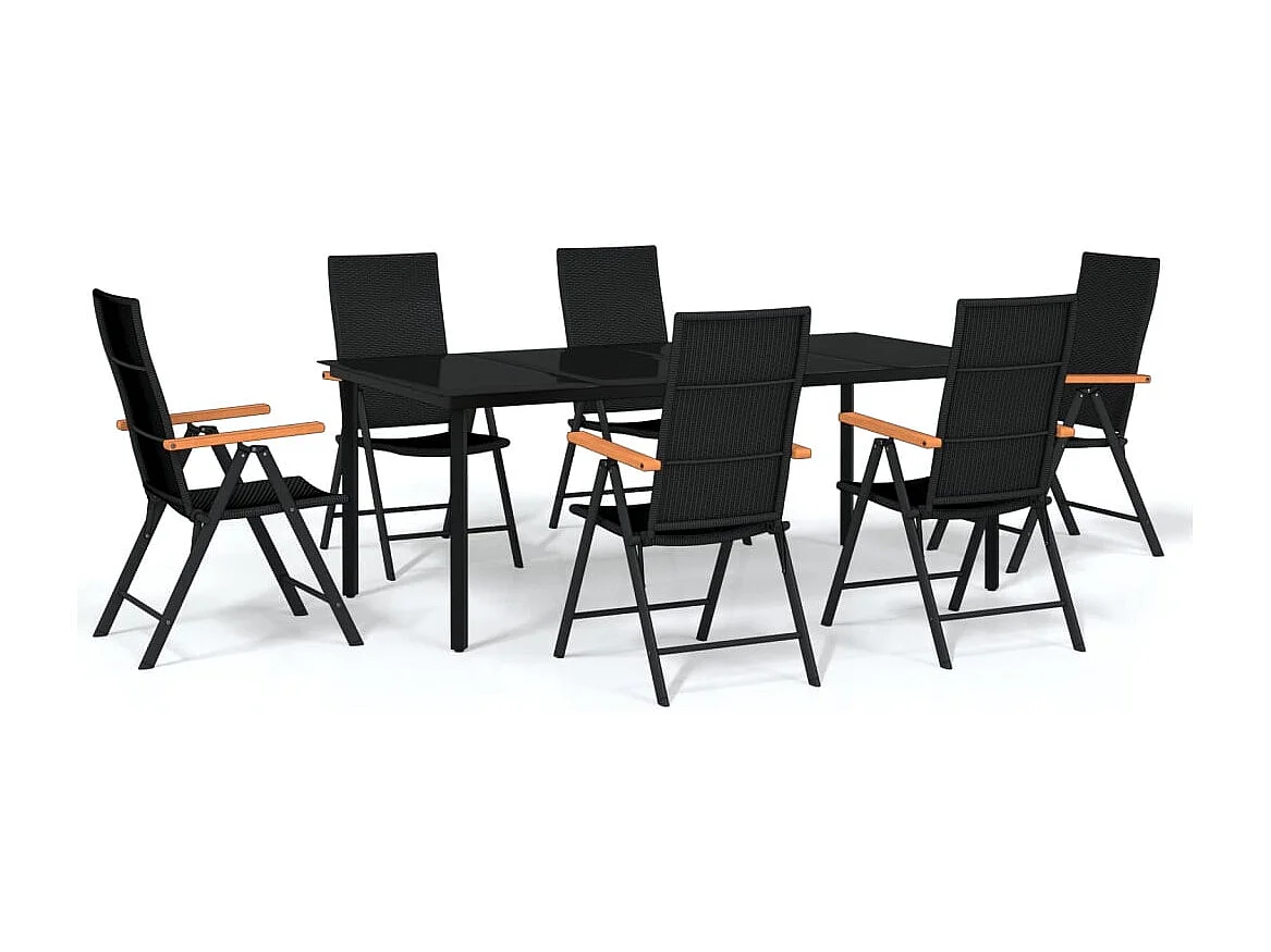 Conjunto de jantar de jardim de 7 peças móveis para área externa preto 02_0014002