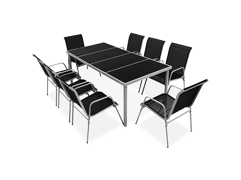 Set da pranzo da esterno da 9 pezzi in acciaio nero 02_0014576