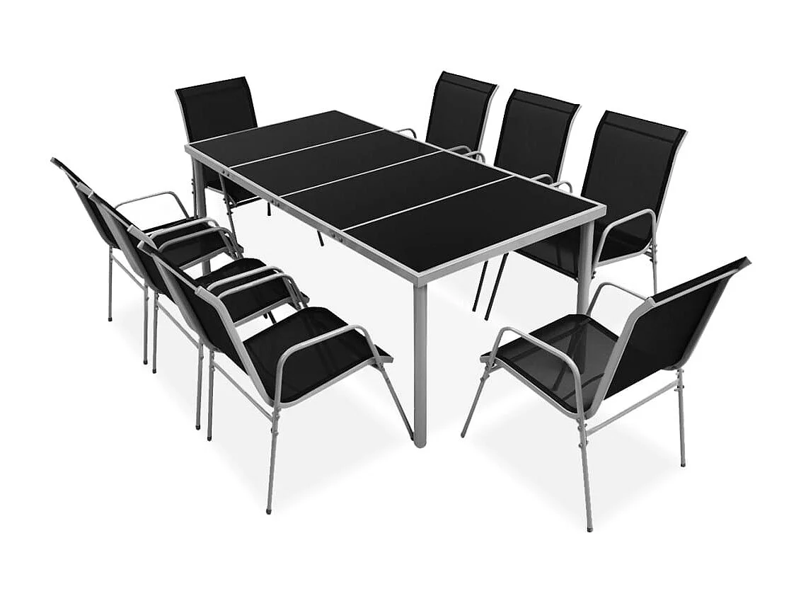 Juego de comedor para exterior de 9 piezas en acero negro 02_0014576