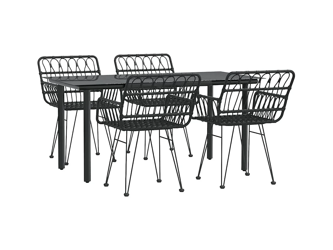 Móveis de jantar de jardim 5 peças de vime de resina preta 02_0014782