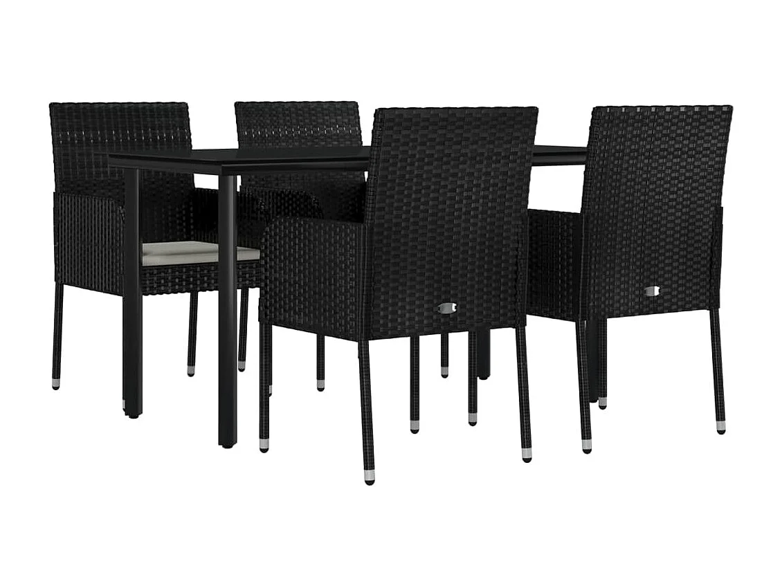 Muebles de comedor y cojines de jardín 5 piezas resina tejida negra 02_0014889