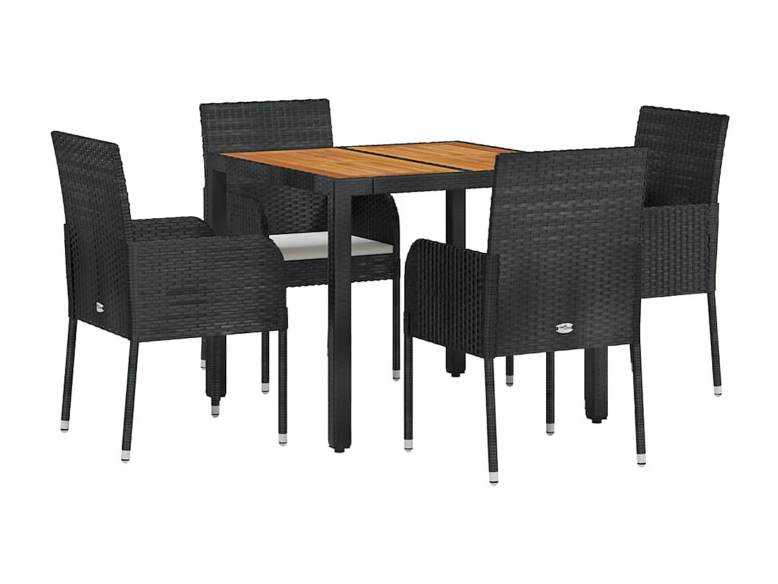 Muebles de comedor y cojines de jardín 5 piezas resina tejida negra 02_0014888