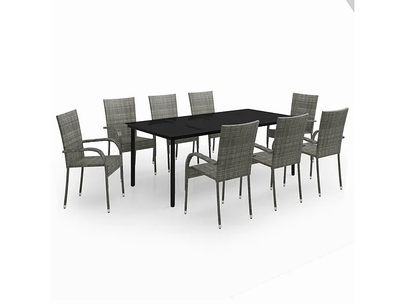 Conjunto de comedor de jardín de 9 piezas para exterior gris y negro 02_0014097