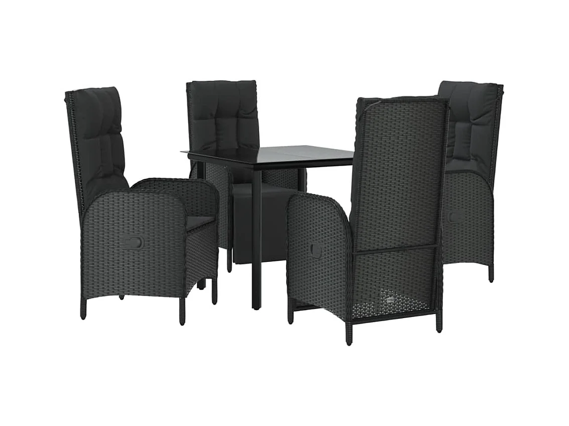 Muebles de comedor y cojines de jardín 5 piezas resina tejida negra 02_0014882