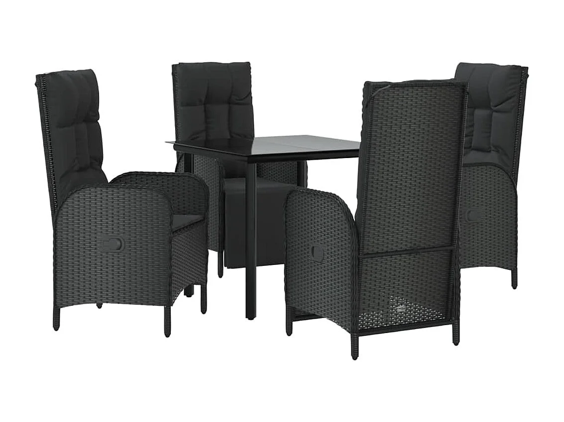 Muebles de comedor y cojines de jardín 5 piezas resina tejida negra 02_0014882