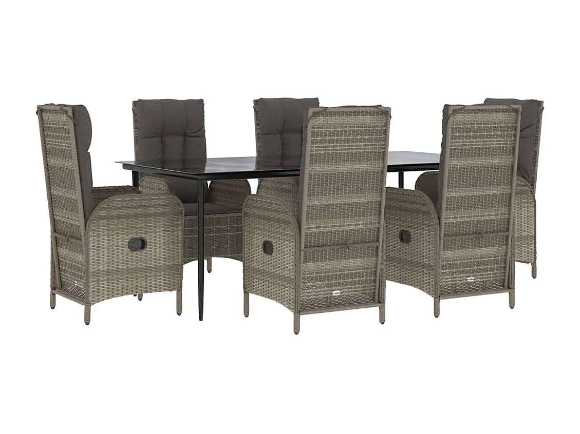 Conjunto de comedor de jardín de 7 piezas de ratán negro y gris con cojines 02_0014906