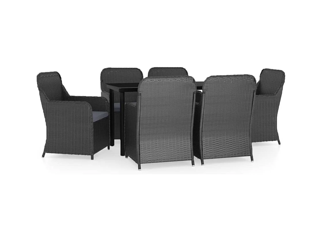 Móveis de sala de jantar de jardim com almofadas 7 peças pretas 02_0014614