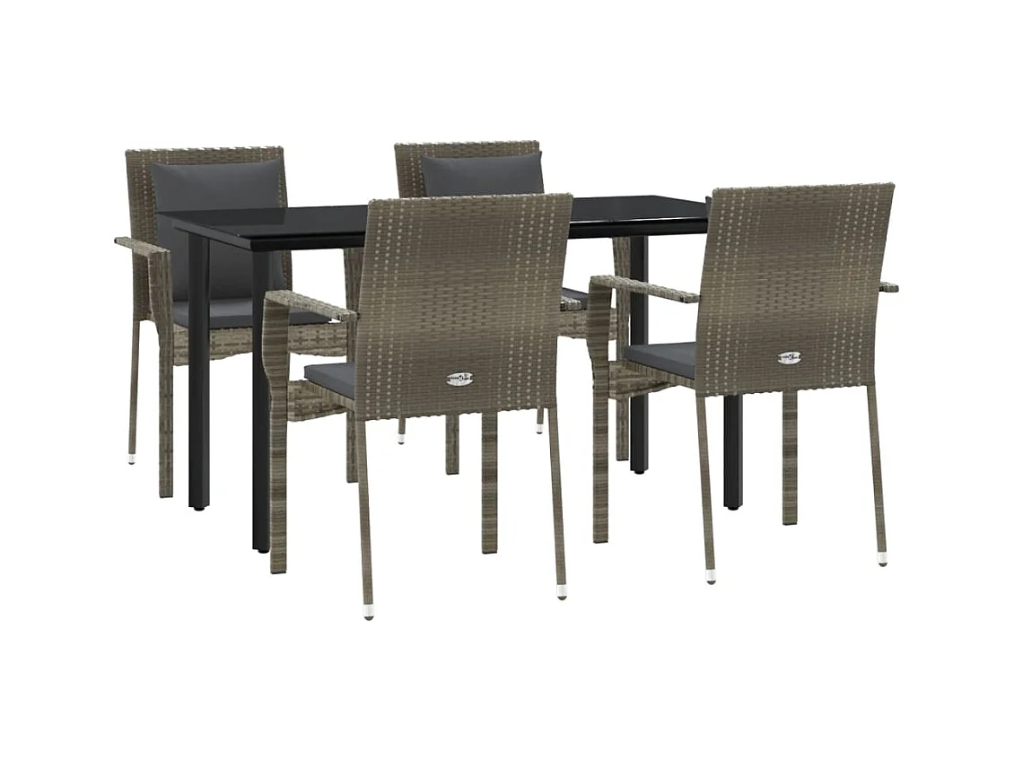 Muebles de comedor y cojines de jardín 5 piezas negro y gris 02_0014862