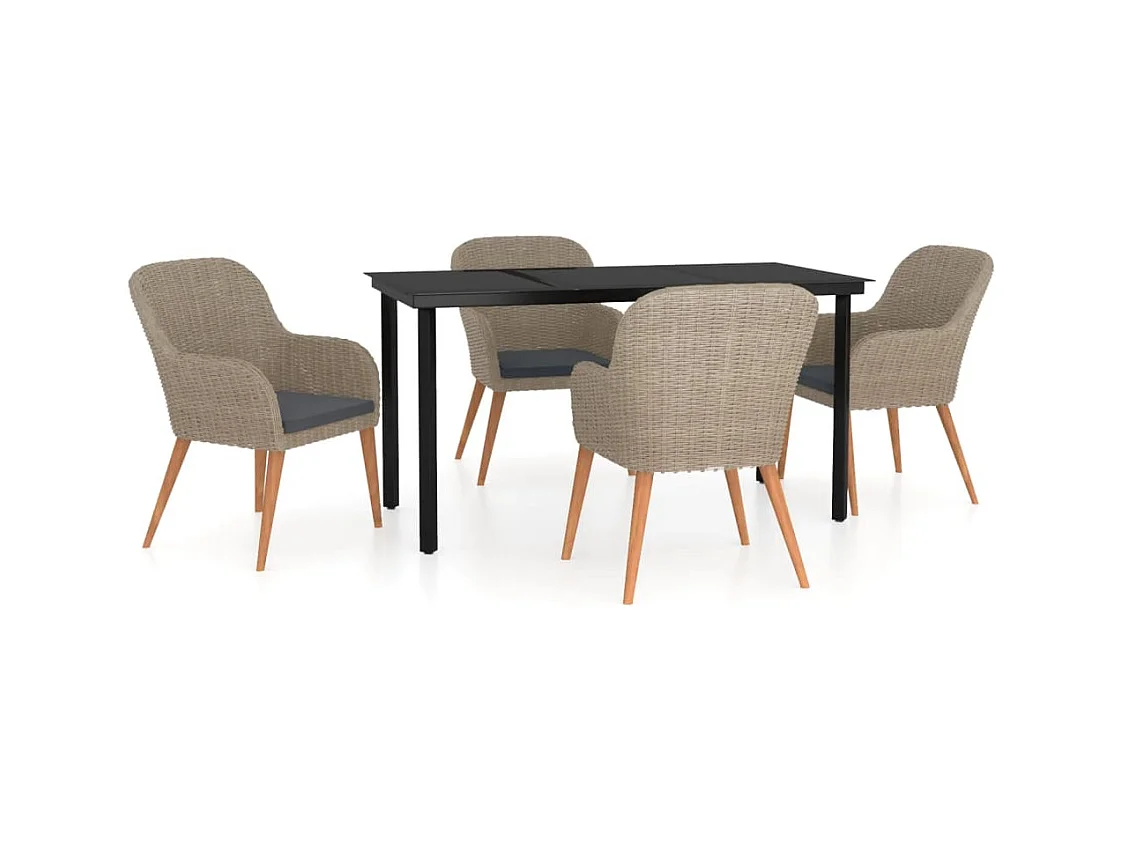 Set da pranzo da giardino marrone da 5 pezzi e cuscini 02_0014629