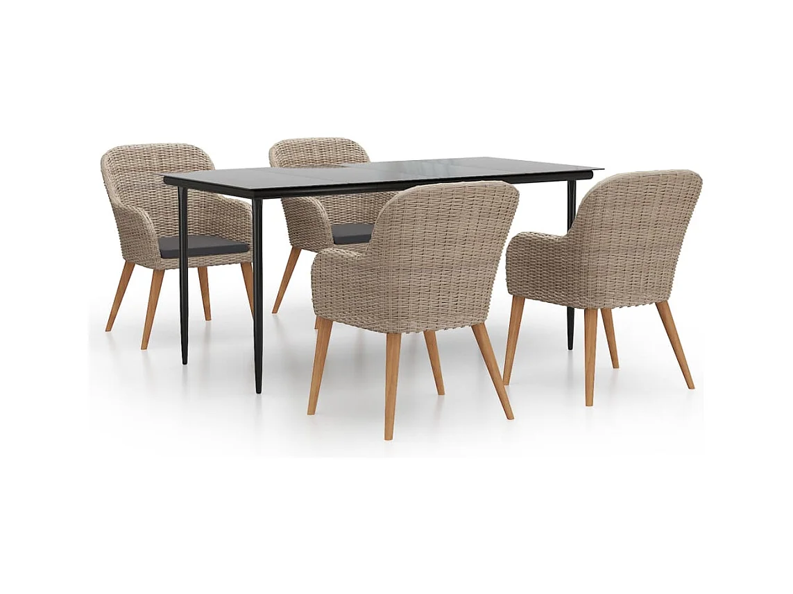 Conjunto de jantar de jardim marrom de 5 peças e almofadas 02_0014631