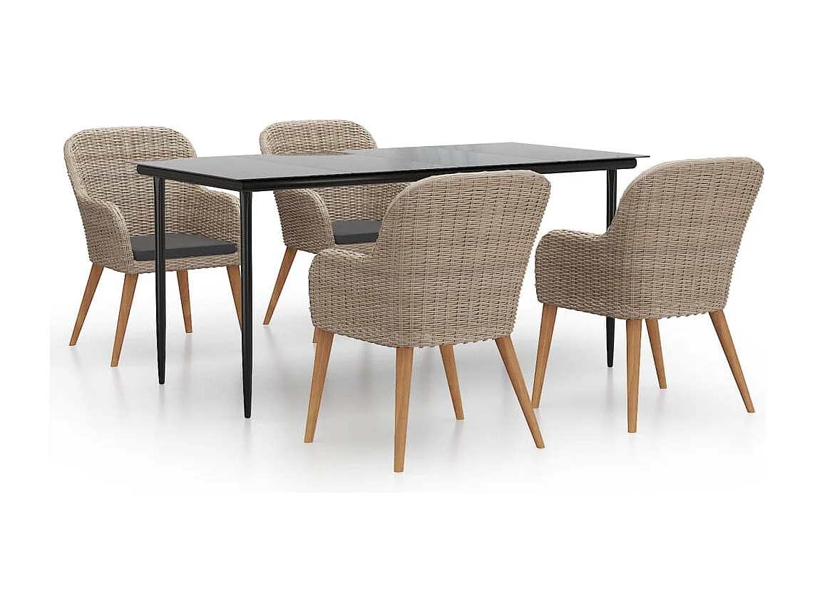 Conjunto de jantar de jardim marrom de 5 peças e almofadas 02_0014631