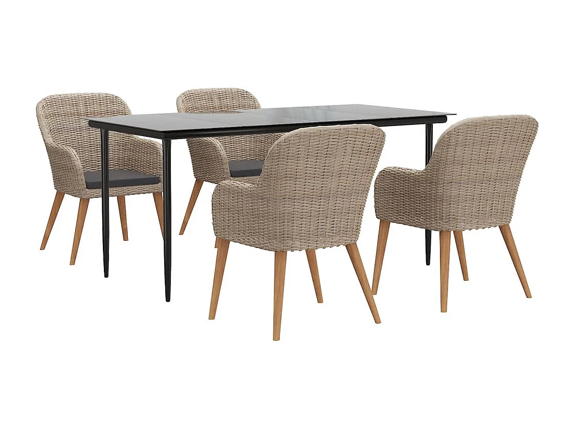 Conjunto de jantar de jardim marrom de 5 peças e almofadas 02_0014631