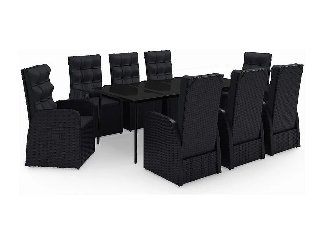 Set da pranzo da giardino con cuscini 9 pezzi mobili da esterno nero 02_0014175