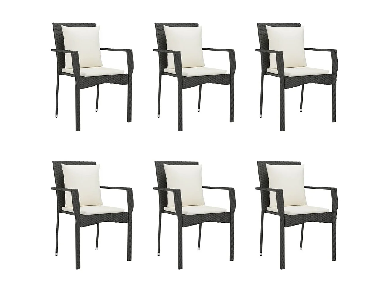 Conjunto de comedor de jardín de 7 piezas de mimbre de resina negra con cojines 02_0014467