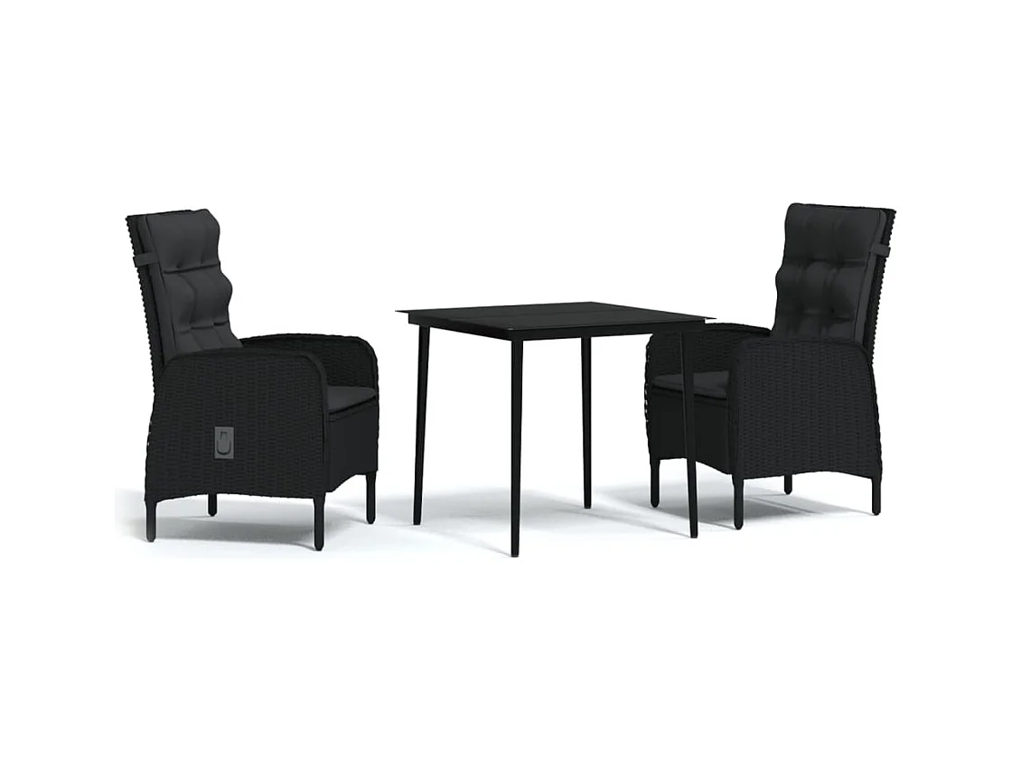 Mobile per sala da pranzo da giardino con cuscini 3 pezzi nero 02_0014602