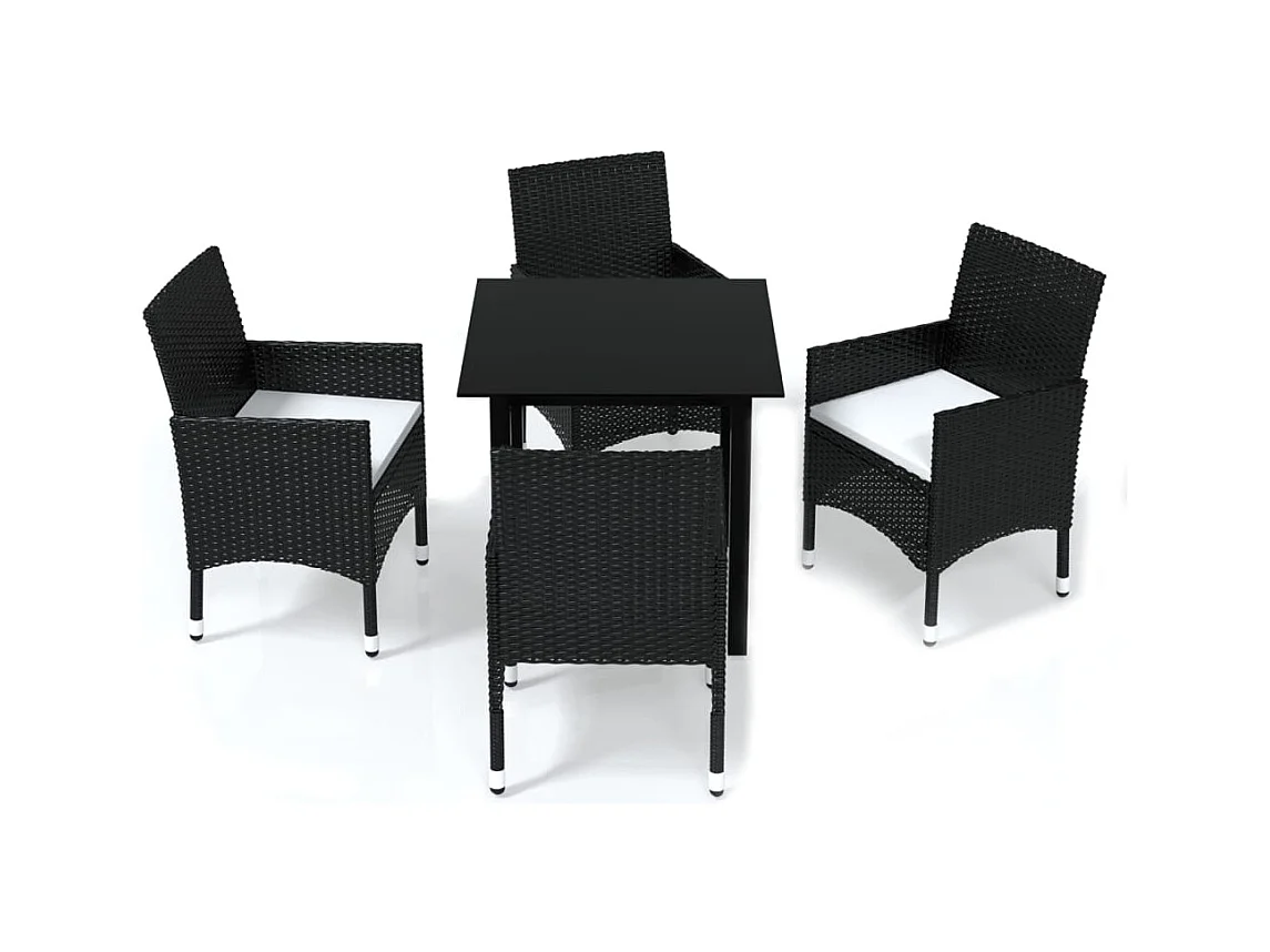 Mobili da pranzo e cuscini da giardino 5 pezzi in resina intrecciata nera 02_0014893
