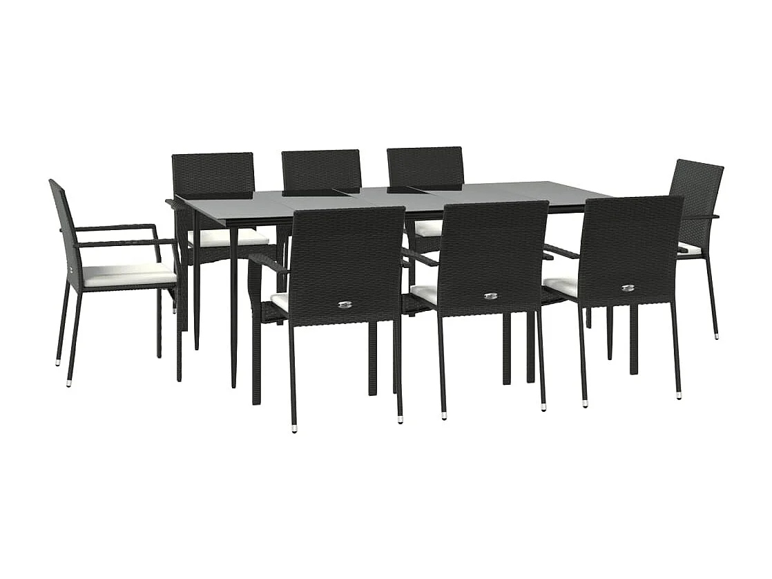Conjunto de jantar de jardim de 9 peças com almofadas de vime de resina preta 02_0014830