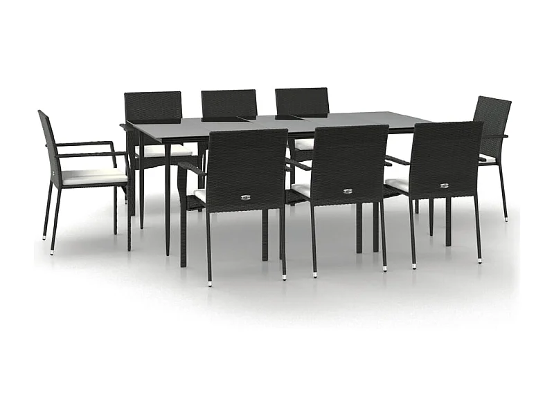 Set da pranzo da giardino da 9 pezzi con cuscini in vimini di resina nera 02_0014830