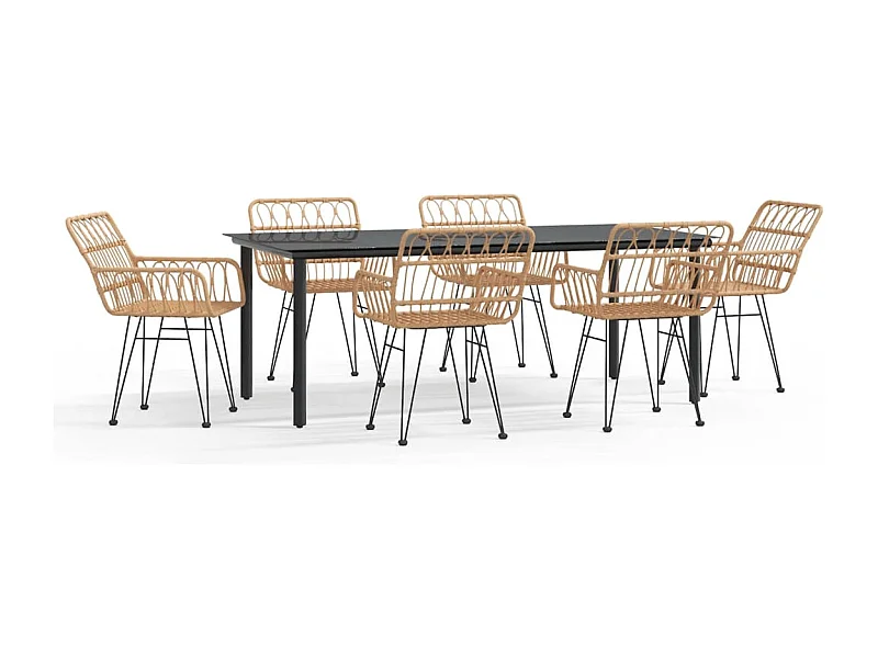 Conjunto de comedor de jardín de 7 piezas de mimbre de resina 02_0014381