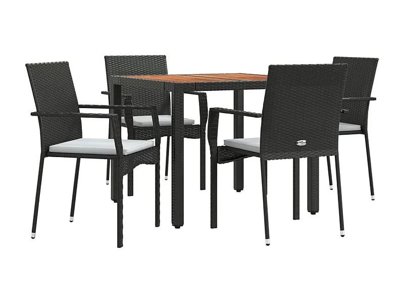 Muebles de comedor y cojines de jardín 5 piezas resina tejida negra 02_0014876