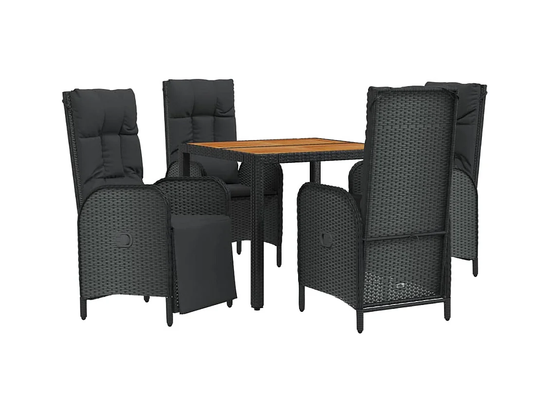 Mobili da pranzo e cuscini da giardino 5 pezzi in resina intrecciata nera 02_0014868