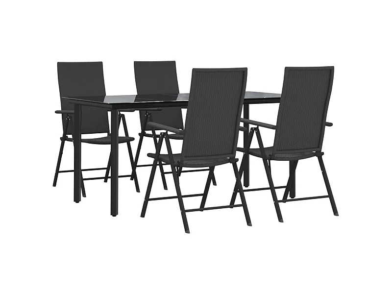 Móveis de jantar de jardim 5 peças de vime de resina preta 02_0014790