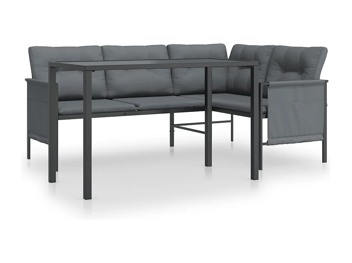 Conjunto de jantar de jardim de 2 peças móveis para área externa aço antracite 02_0013573