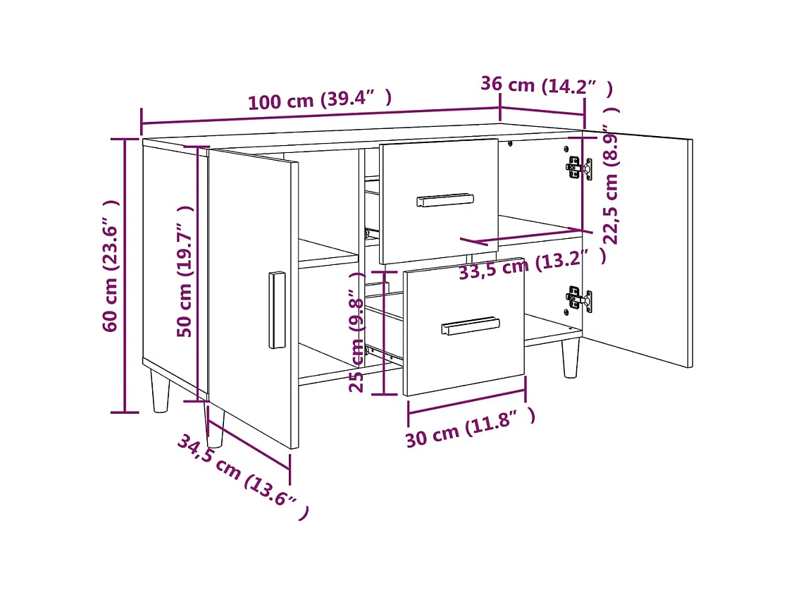 Credenza cassettiera cassettiera mobile contenitore organizer cucina soggiorno soggiorno Sonoma 100 x 36 x 60 cm derivati ​​del legno marrone 02_0031467