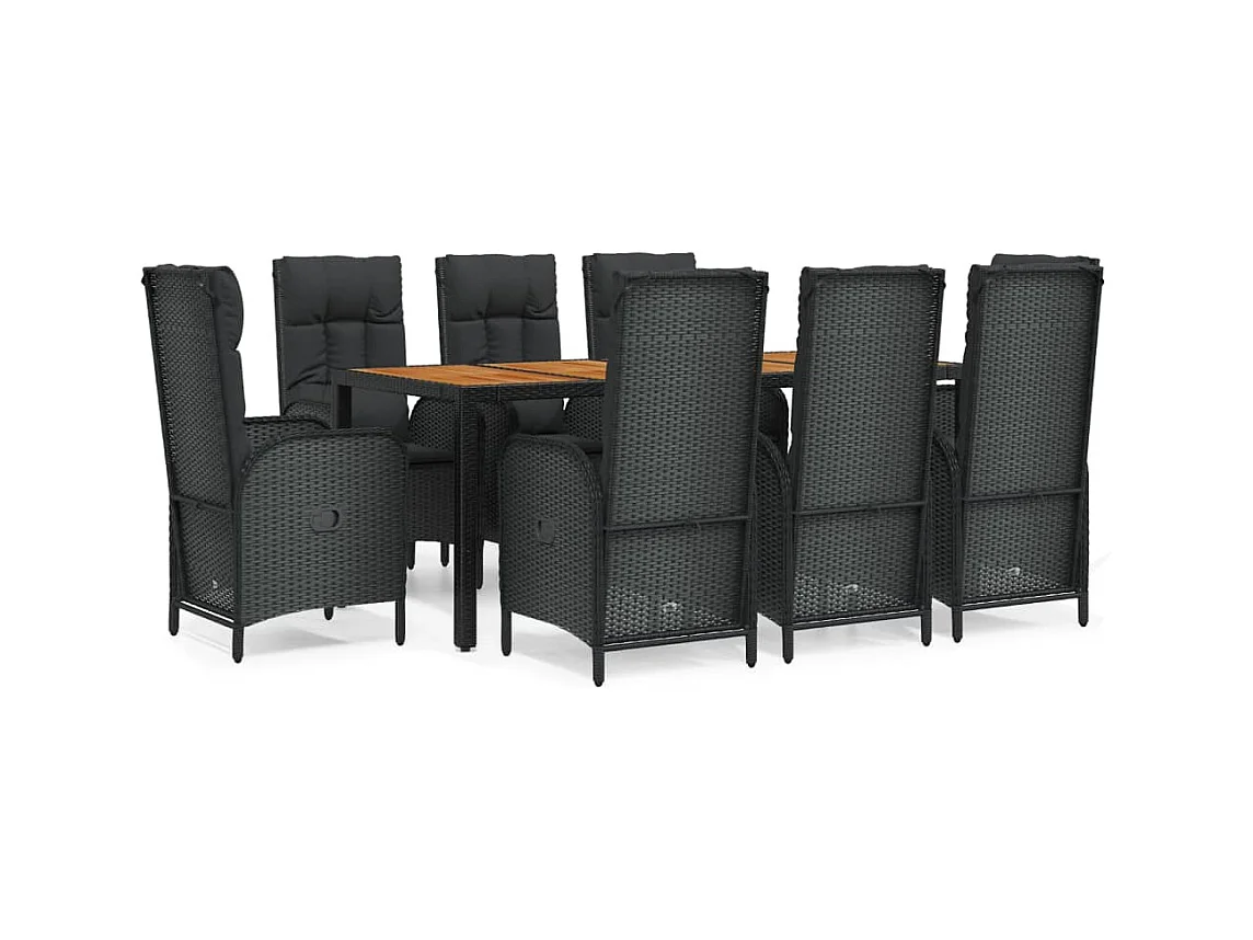 Conjunto de comedor de jardín de 9 piezas con cojines de mimbre de resina negra 02_0014836