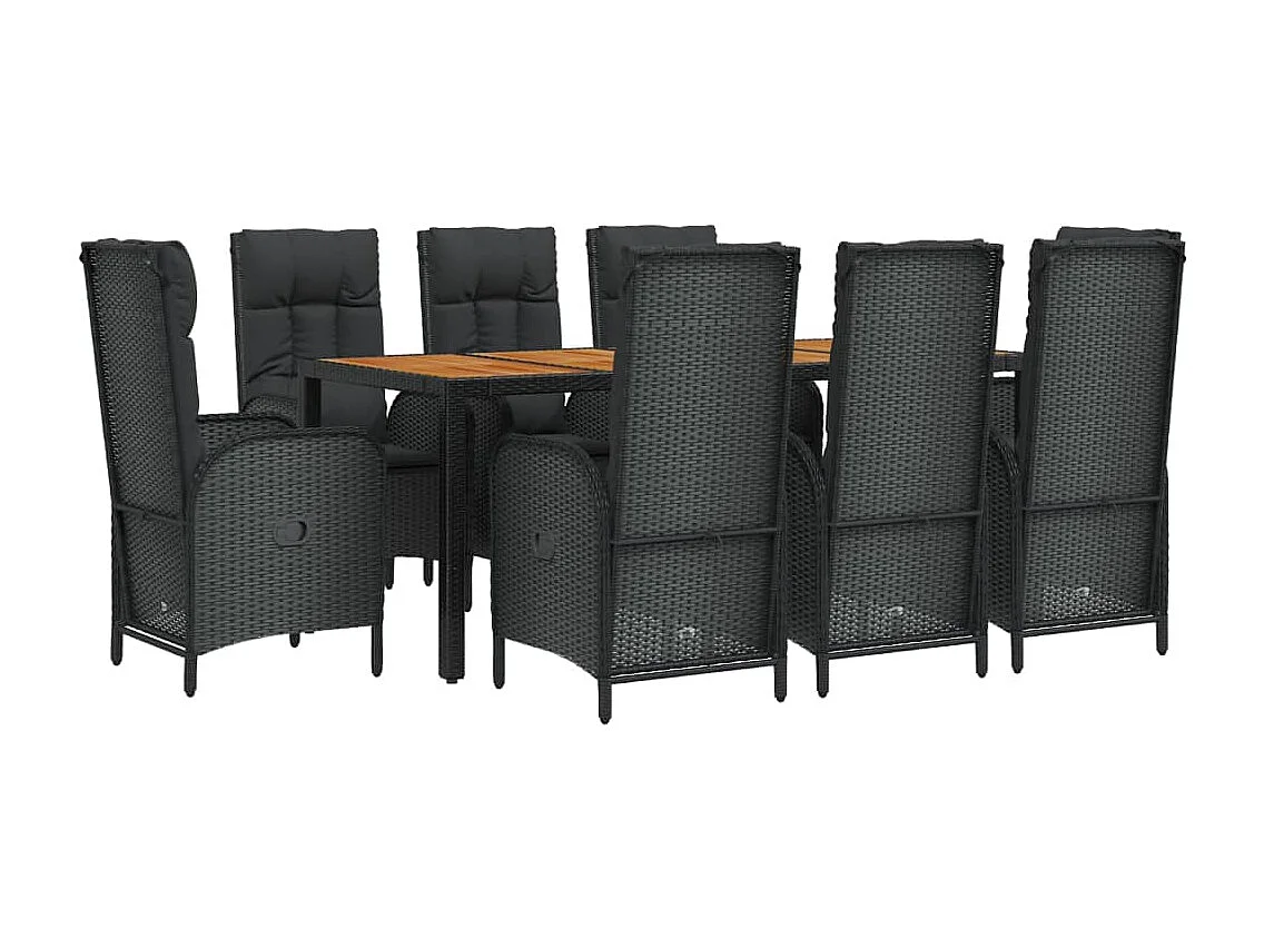 Conjunto de jantar de jardim de 9 peças com almofadas de vime de resina preta 02_0014836