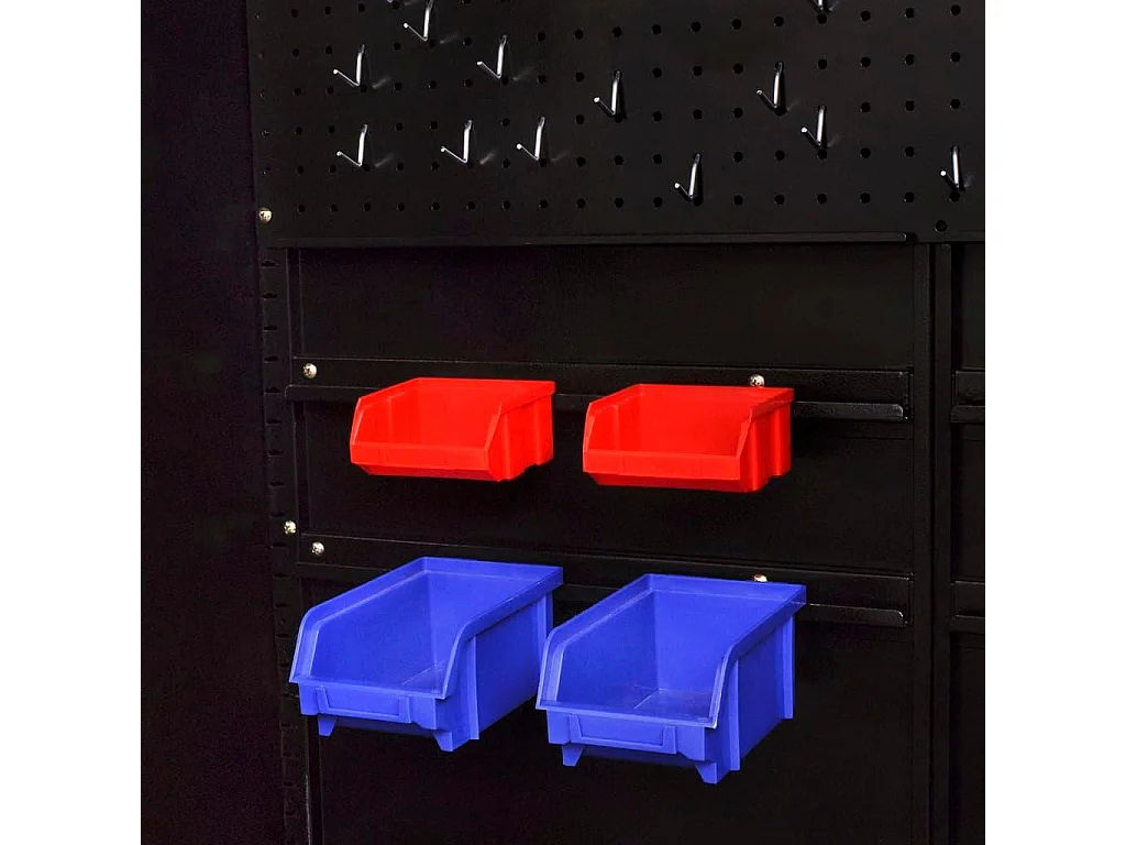 Mobiletto con cassettiera portautensili carrello officina 3 ripiani regolabili in acciaio 180 cm rosso e nero 02_0003797