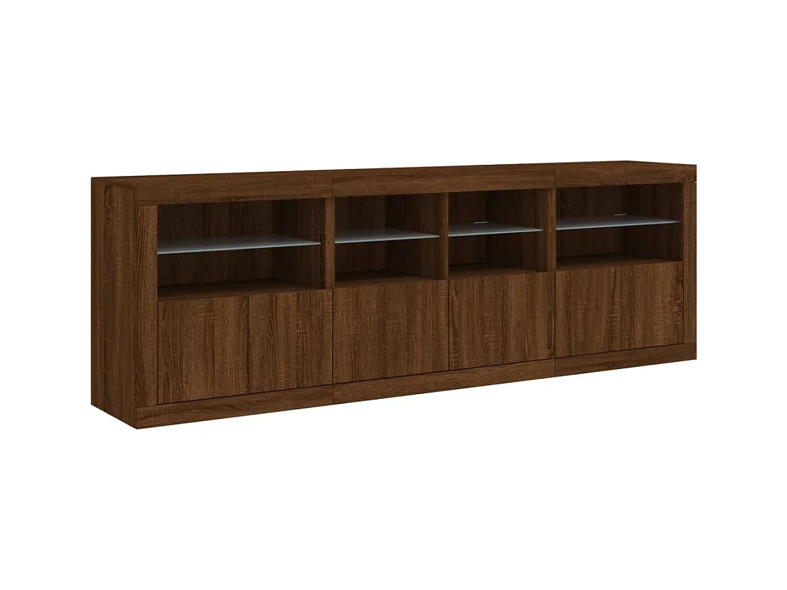 Aparador cómoda cómoda armario mueble organizador cocina salón salón con luces LED 202 x 37 x 67 cm marrón 02_0029915